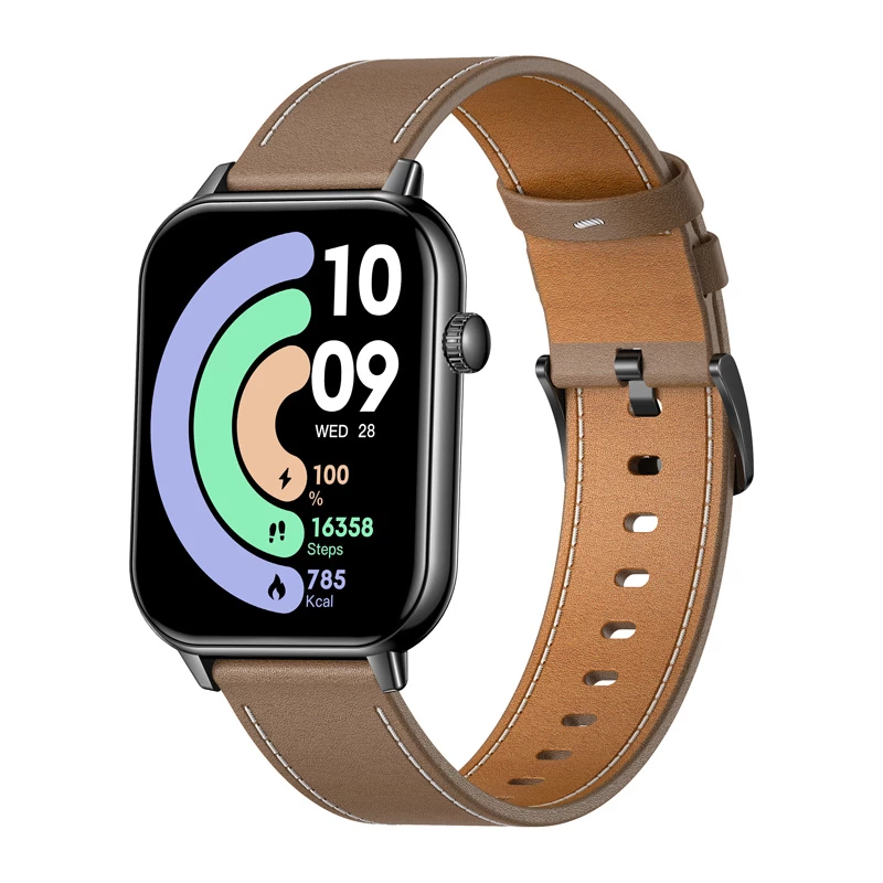 COLMI C28 smartwatch – zwart + bruine leren band