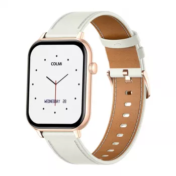 COLMI C28 smartwatch in goud met witte leren band