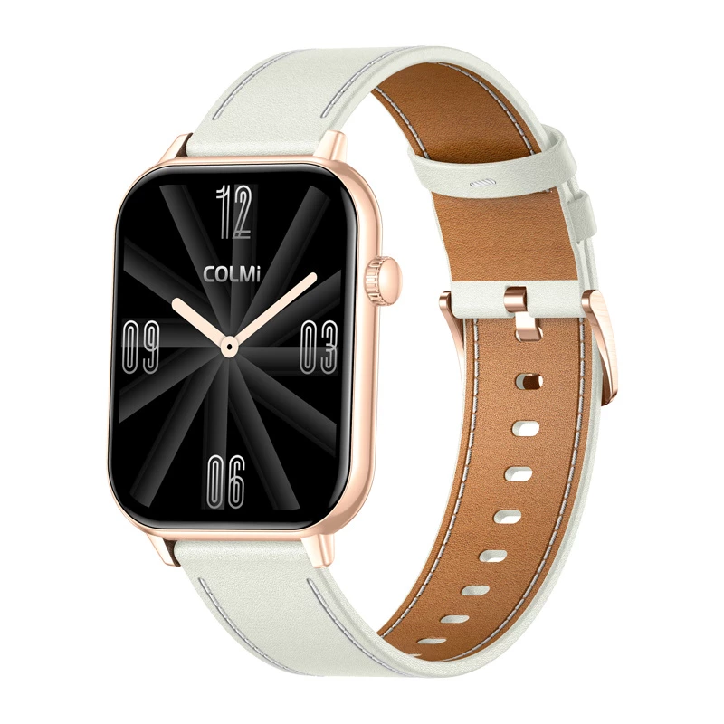 COLMI C28 smartwatch in goud met witte leren band