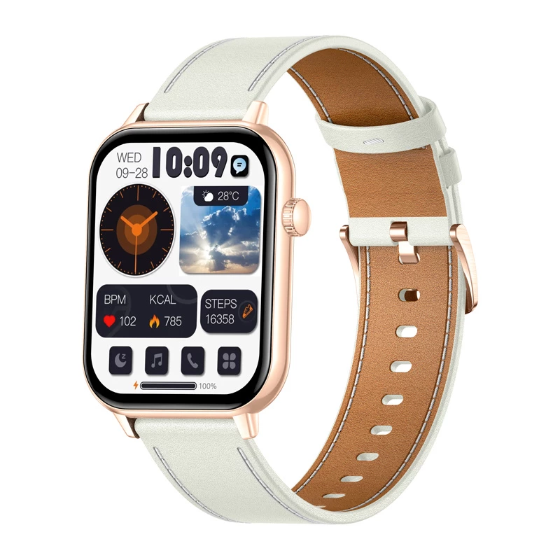 COLMI C28 smartwatch in goud met witte leren band