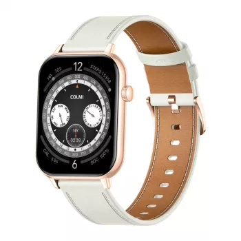 COLMI C28 smartwatch in goud met witte leren band
