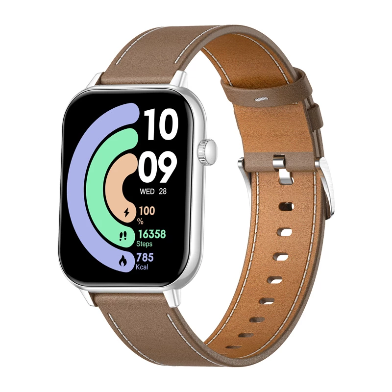 COLMI C28 smartwatch – zilver + bruine leren band