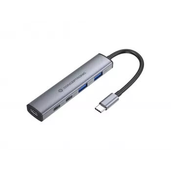 Conceptronic 4-in-1 USB-C-hub dock met 2x USB-C, 2x USB-A en 100W PD - Grijs