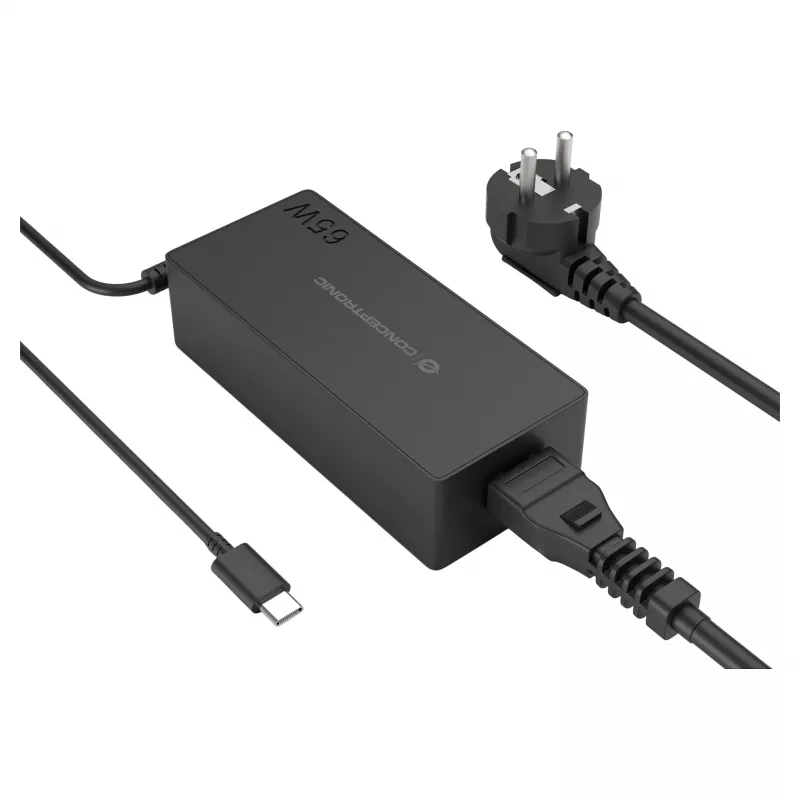 CONCEPTRONIC 65W GaN USB-C oplader, 1 poort, PD3.0/PPS, zwart
