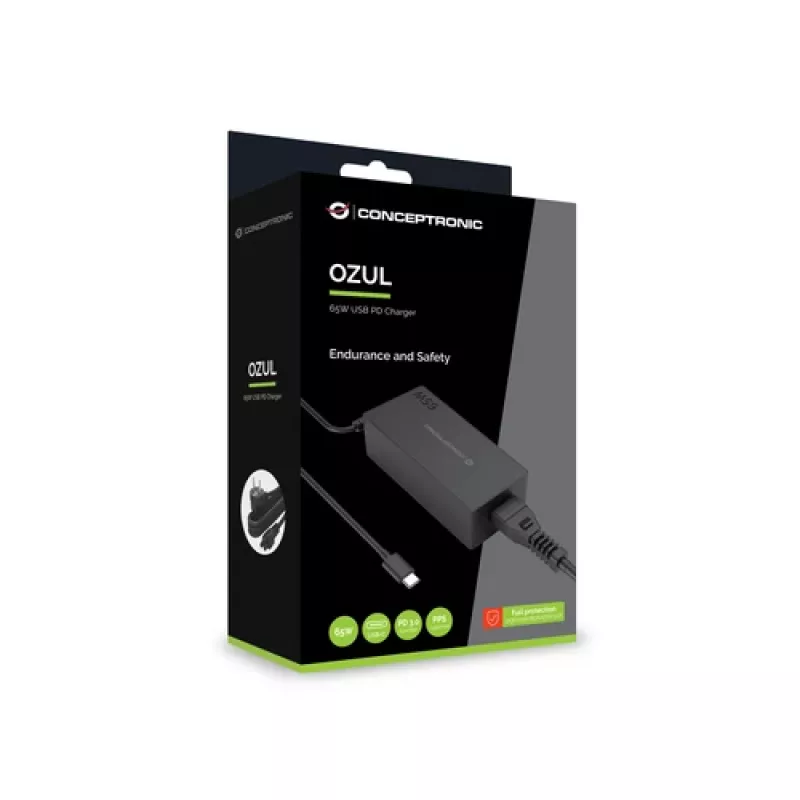 CONCEPTRONIC 65W GaN USB-C oplader, 1 poort, PD3.0/PPS, zwart
