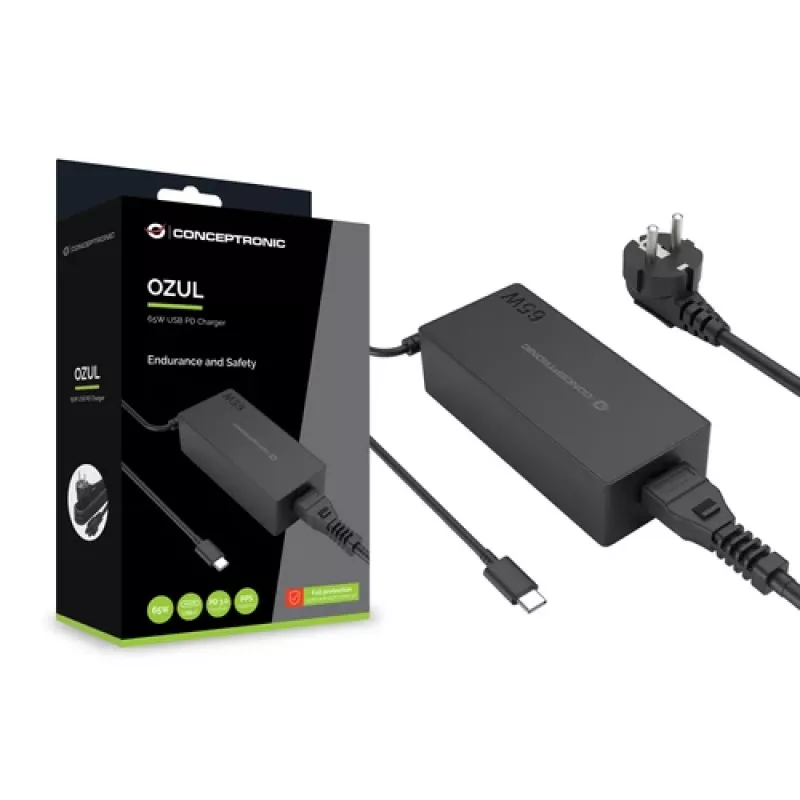 CONCEPTRONIC 65W GaN USB-C oplader, 1 poort, PD3.0/PPS, zwart