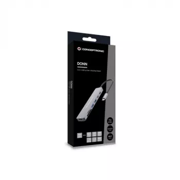 CONCEPTRONIC 7-in-1 USB-C dockingstation met HDMI, USB-C PD, 2x USB-A, SD- & MicroSD-kaartlezer, 25 cm kabel, Space Grey