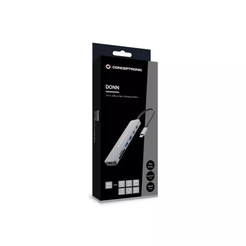 CONCEPTRONIC 573812 7-in-1 USB-C-dockingstation, HDMI, USB-C, 2x USB-A, 25 cm kabel, grijs