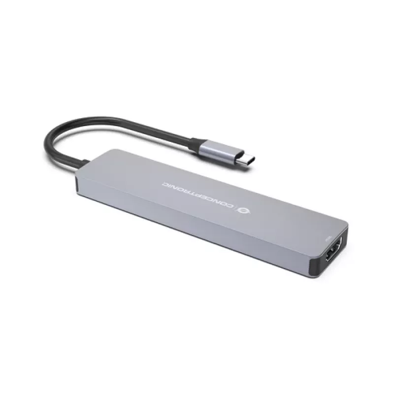 CONCEPTRONIC 573812 7-in-1 USB-C-dockingstation, HDMI, USB-C, 2x USB-A, 25 cm kabel, grijs