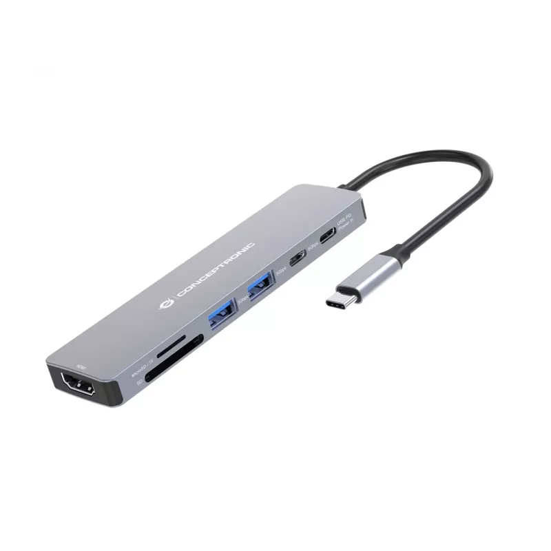 CONCEPTRONIC 573812 7-in-1 USB-C-dockingstation, HDMI, USB-C, 2x USB-A, 25 cm kabel, grijs