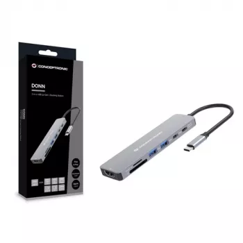 CONCEPTRONIC 7-in-1 USB-C dockingstation met HDMI, USB-C PD, 2x USB-A, SD- & MicroSD-kaartlezer, 25 cm kabel, Space Grey