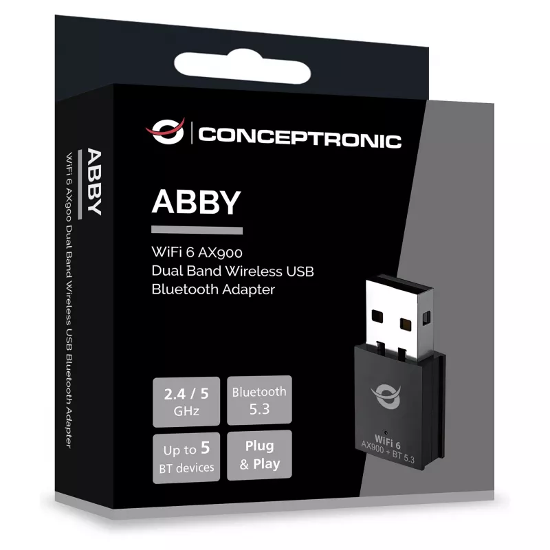 Conceptronic ABBY26B WiFi 6 AX900 dual-band USB & Bluetooth 5.3-adapter