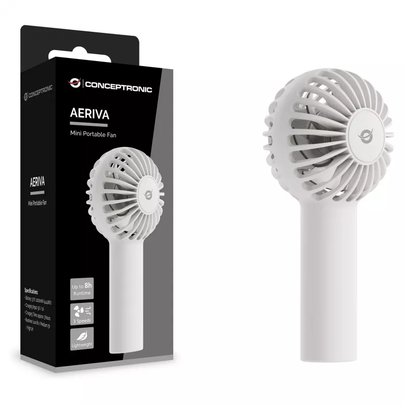 CONCEPTRONIC AERIVA01W Mini Ventilator draagbaar Wit – oplaadbaar, 3 snelheden, USB-C