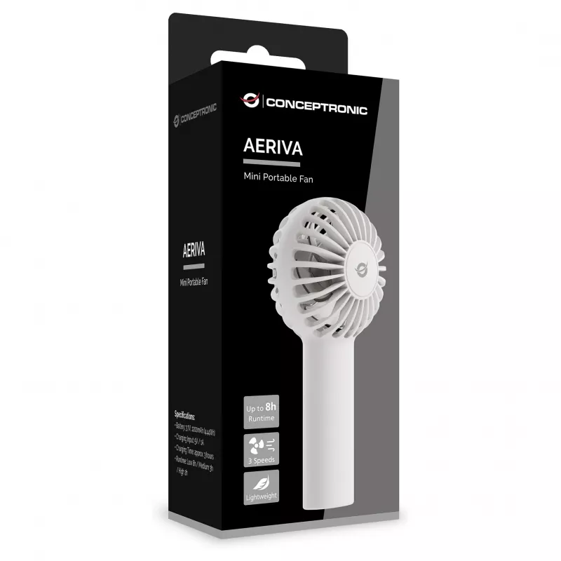 CONCEPTRONIC AERIVA01W Mini Ventilator draagbaar Wit – oplaadbaar, 3 snelheden, USB-C