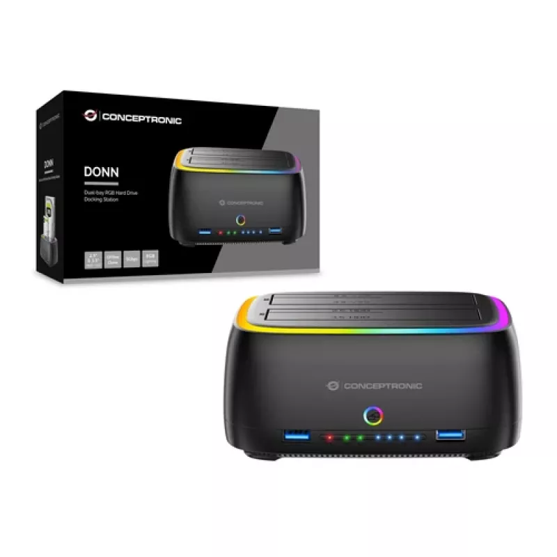Conceptronic DONN36B 2-bay SATA HDD/SSD dockingstation, USB 3.0, 2x USB-A, zwart