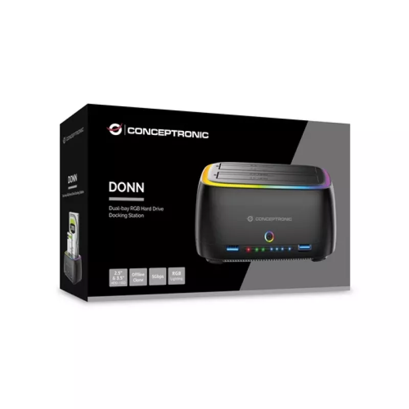 Conceptronic DONN36B 2-bay SATA HDD/SSD dockingstation, USB 3.0, 2x USB-A, zwart