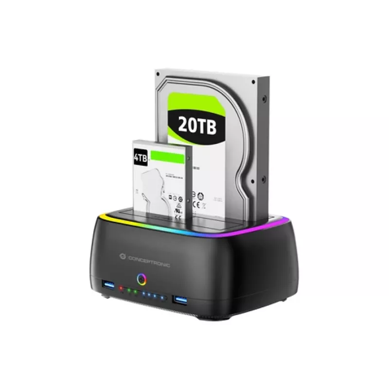 Conceptronic DONN36B 2-bay SATA HDD/SSD dockingstation, USB 3.0, 2x USB-A, zwart
