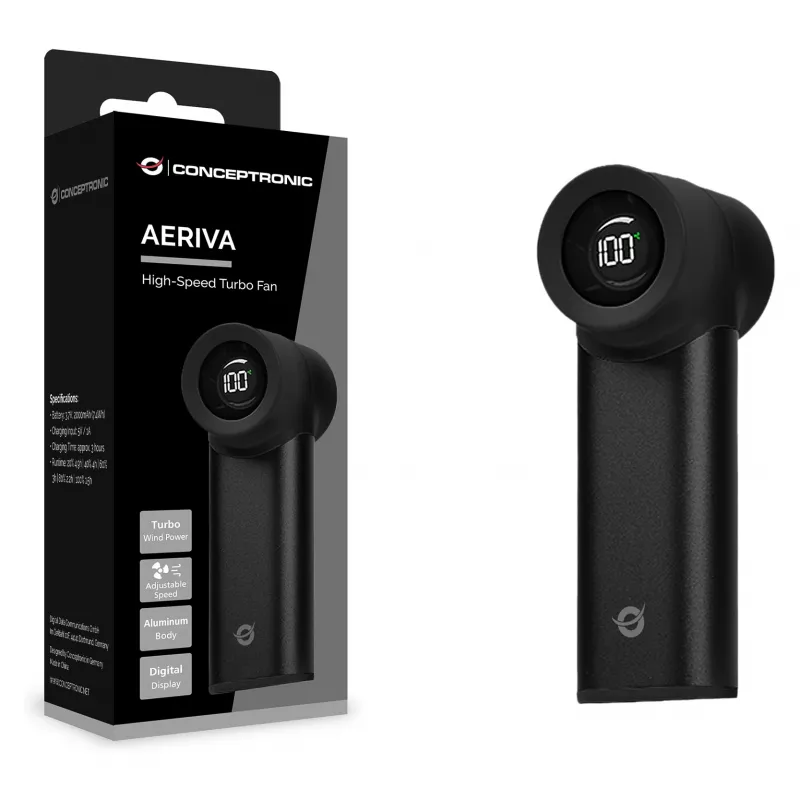 Conceptronic Turbo Handventilator, USB-C naar USB-A, aluminium, 5V, zwart