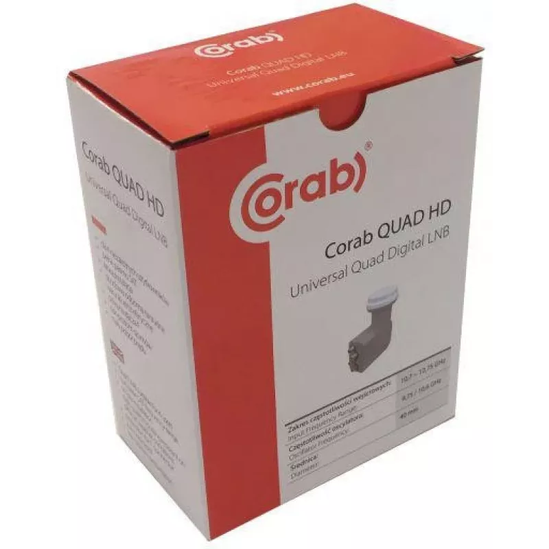 CORAB universele Quad LNB – 4 uitgangen, 0,1 dB ruisgetal, 40 mm feedhorn