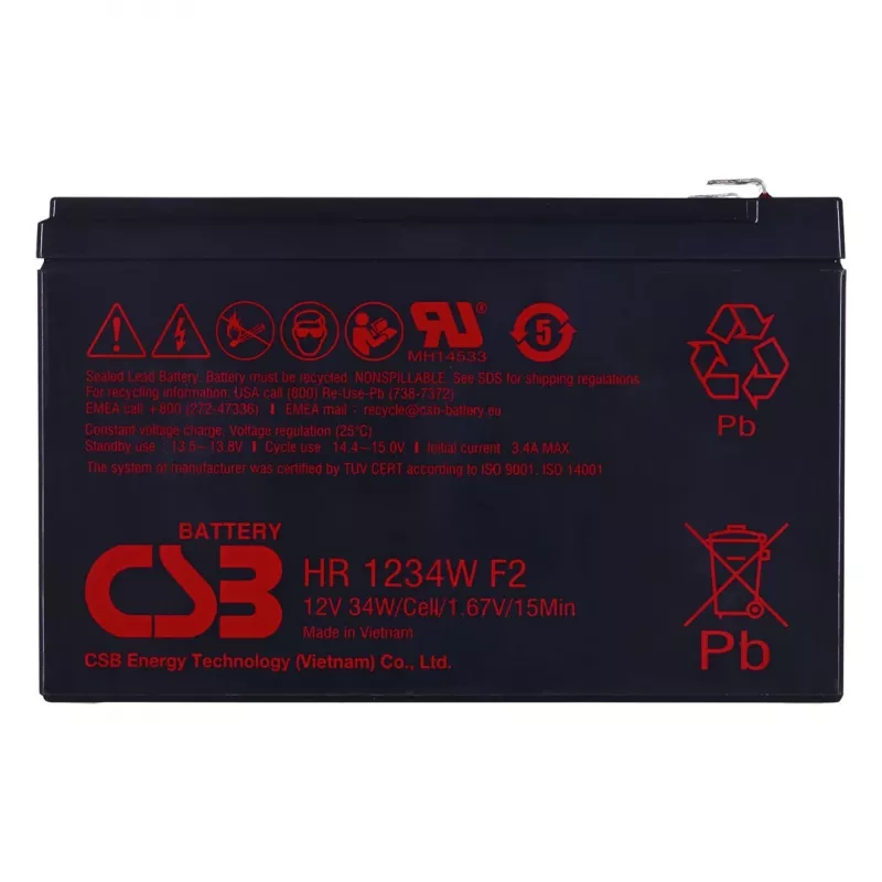 CSB HR1234WF2 12V 9Ah VRLA AGM batterij met F2-aansluitingen