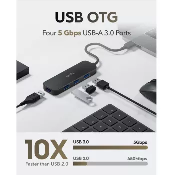 Cudy UH40A PortMate USB-A naar 4-poorts USB 3.0 hub 5Gbps alleen data kunststof compact zwart