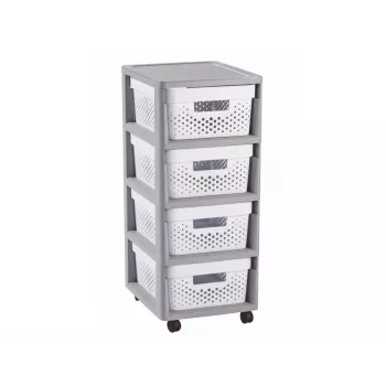 Curver Infinity boekenrek op wielen 4x11L perforatiepatroon grijs/wit