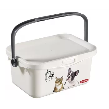 CURVER Multiboxx 3L opbergbox met deksel en handgreep, katten- & hondendesign, transparant met print, 26x18x11cm