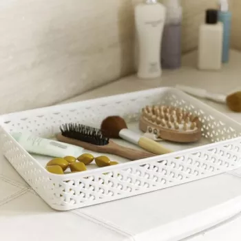 CURVER My Style A4 opbergmand in crème rattanlook — duurzame PP-organizer met geïntegreerde handgrepen, stapelbaar