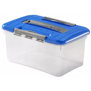 Curver Optima 15L opbergbox met deksel en handgreep, transparant/blauw