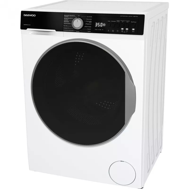 DAEWOO WD-FC85514W1A-DE voorlader wasmachine, 8 kg, 1400 t/min, wit/zwart