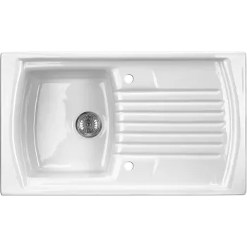 DEANTE 1-bowl keramische spoelbak met afdruipvlak, wit, 590x460 mm