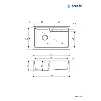 DEANTE 1-baks granieten composiet spoelbak zwart 780x500mm
