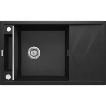 DEANTE 1-bowl magnetische granieten spoelbak met afdruipgedeelte grafiet metallic