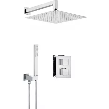 DEANTE inbouw doucheset met thermostaat-BOX, mat zwart, 2 uitgangen, 25 cm regendouche