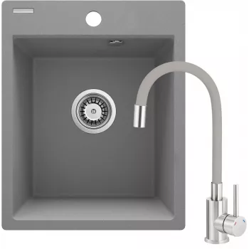 DEANTE granieten composiet 1-bak keukenspoelbak met eenhendelkraan set, zwart, 780x480 mm