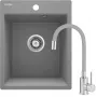 DEANTE granieten composiet 1-bak keukenspoelbak met eenhendelkraan set, zwart, 780x480 mm