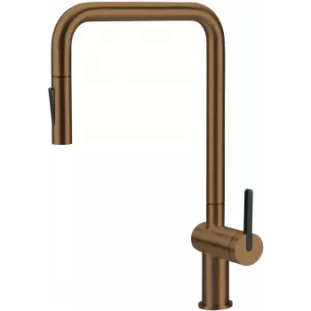 DEANTE keukenmengkraan met uittrekbare uitloop, mat zwart, messing, eenhendel, 350 mm hoogte