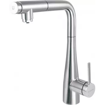 DEANTE keukenkraan met waterfilteraansluiting en uittrekbare uitloop, chroom, 3-in-1 warm/koud/gefilterd water, eenhendelmengkraan, 360° zwenkbaar, messing lichaam