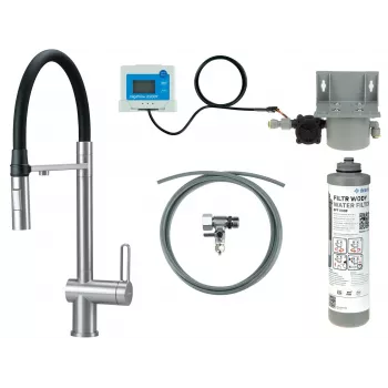 DEANTE keukenkraan met waterfilterset, flexibele uitloop, mat zwart, 3-weg