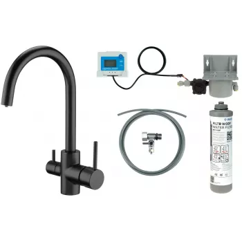 DEANTE keukenkraan met waterfilterset, mat zwart, messing, 3-weg