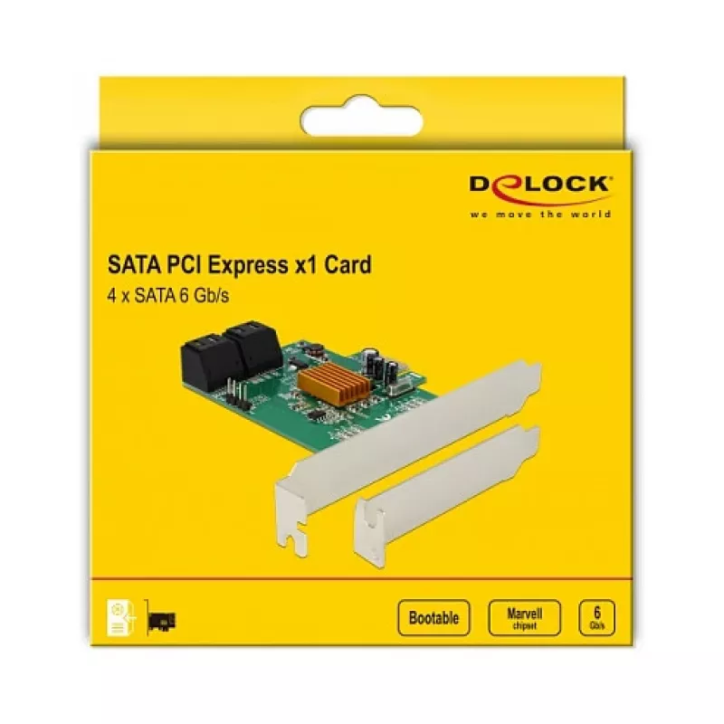 DeLOCK 4 poorts SATA 6Gb/s PCIe 2.0 x1 controllerkaart met Marvell 88SE9215