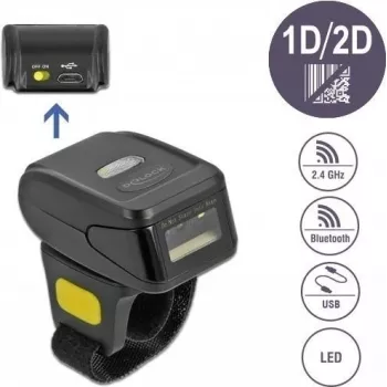 DeLOCK 90508 draagbare 1D/2D barcodescanner met USB, 2,4 GHz RF en Bluetooth 4.1