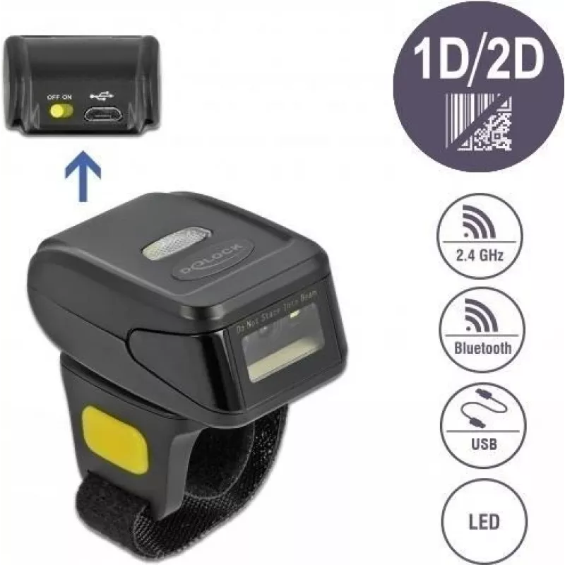 DeLOCK 90508 draagbare 1D/2D barcodescanner met USB, 2,4 GHz RF en Bluetooth 4.1