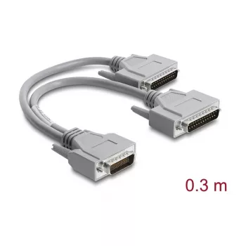 Delock adapter Y-kabel seriële RS-232 LFH D-Sub HD 60-pins male naar 2x D-Sub 25-pins male 0,3m grijs