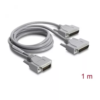 Delock adapter Y-kabel serieel RS-232 LFH D-Sub HD 60 pin stekker naar 2x D-Sub 25 pin stekker, 1 m, grijs