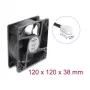 Delock axiale ventilator 48 V DC, 120 x 120 x 38 mm met 2-pins ventilatoraansluiting, zwart