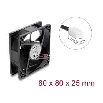 Delock axiale ventilator 48 V DC, 80 x 80 x 25 mm, 2-pins stekker, zwart