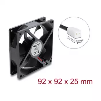 Delock axiale ventilator 48 V DC, 92 x 92 x 25 mm met 2-pins ventilatoraansluiting, zwart