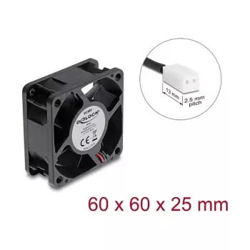 Delock axiale ventilator 48V DC 60x60x25mm met 2-pins stekker zwart