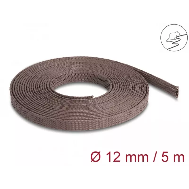 Delock kabelmanagementslang, 12 mm, gevlochten, knaagdierbestendig, rekbaar, 5 m, bruin